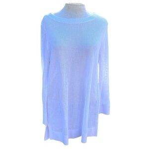 T by Talbots long sleeve open knit blouse, white, crew neck, womens medium